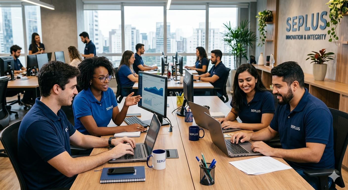 Equipe SEPLUS trabalhando no escritório